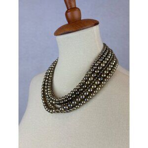 Vintage Inspired Multi Strand Beaded Necklace Adjustable Brassy Color